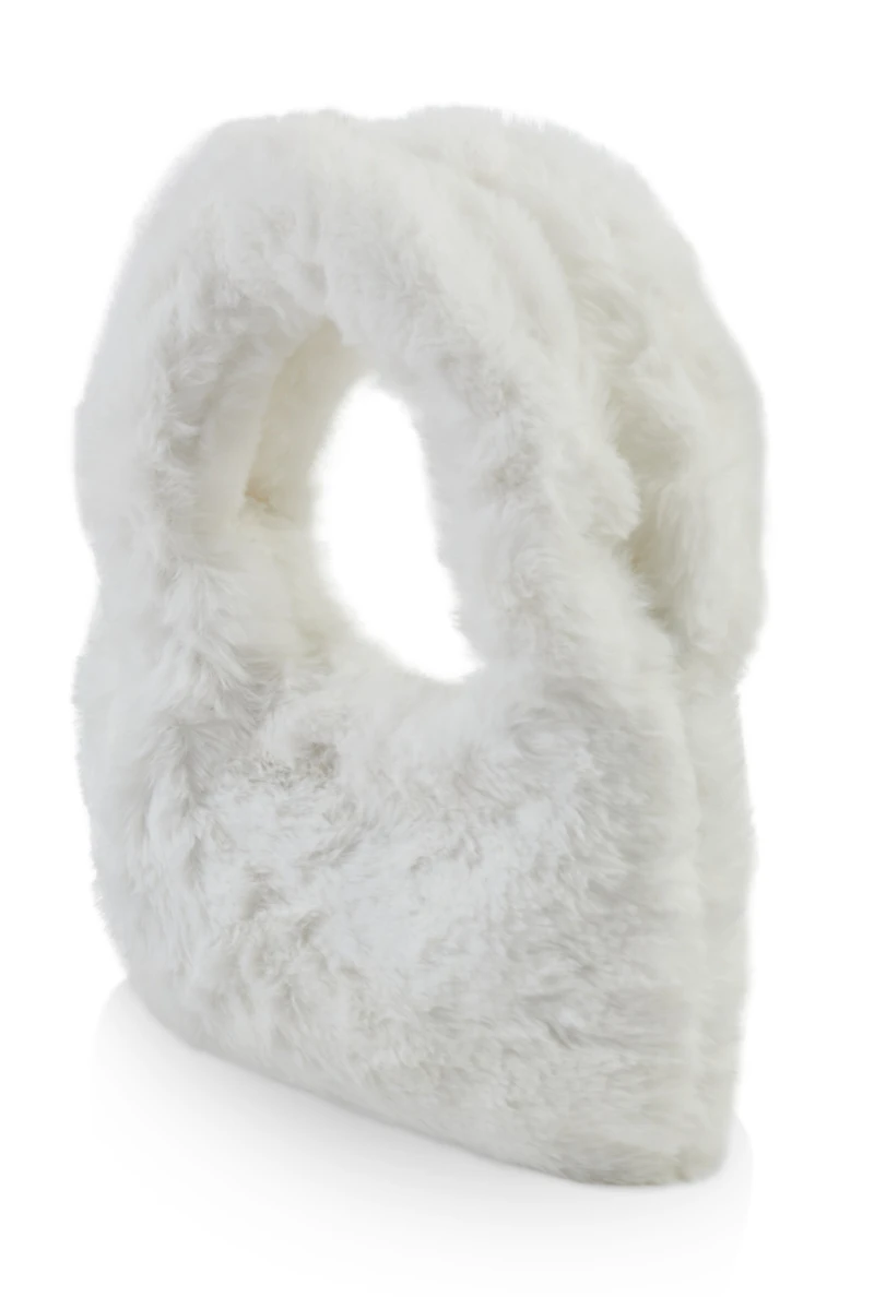 Womens Faux Fur Mini Crossbody Bag, White