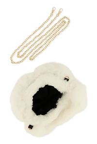 Womens Faux Fur Mini Crossbody Bag, White