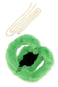 Womens Faux Fur Mini Crossbody Bag, Green