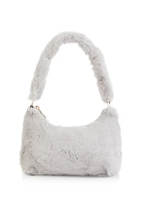 Womens Faux Fur Shoulder Bag, Grey