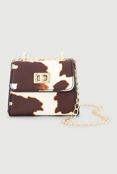 Patterned Faux Leather Mini Convertible Crossbody Handbag