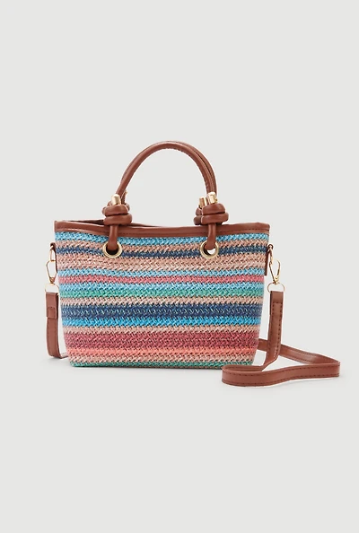 Striped Raffia Convertible Crossbody Bag