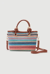 Striped Raffia Convertible Crossbody Bag
