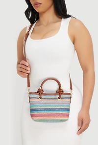 Striped Raffia Convertible Crossbody Bag