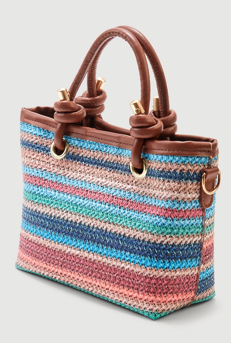 Striped Raffia Convertible Crossbody Bag