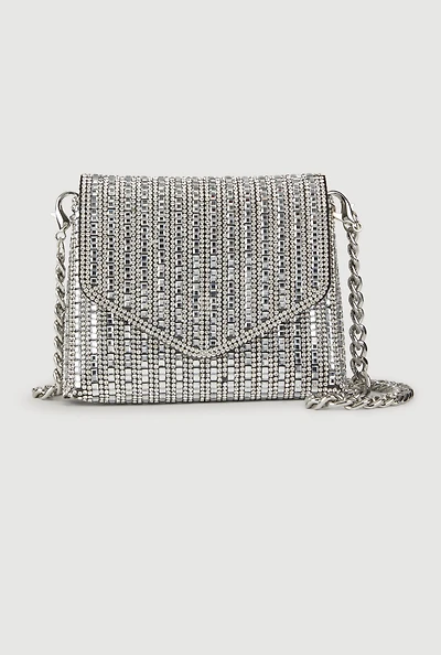 Mini Rhinestone Envelope Clutch with Removable Strap