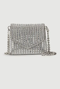 Mini Rhinestone Envelope Clutch with Removable Strap