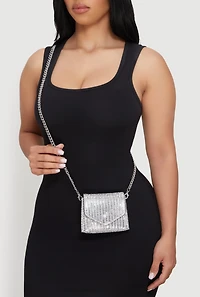 Mini Rhinestone Envelope Clutch with Removable Strap