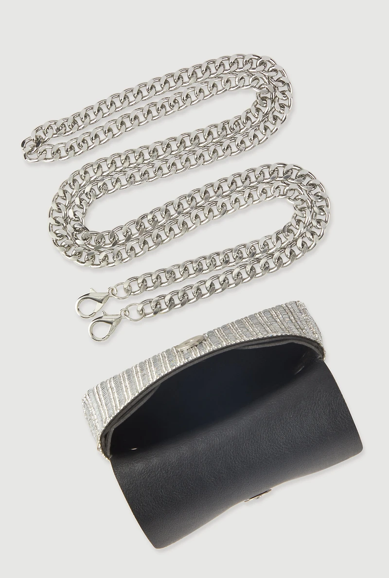 Mini Rhinestone Envelope Clutch with Removable Strap