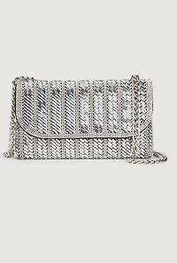 Patterned Rhinestone Clutch with Removable Chain Strap