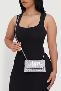 Patterned Rhinestone Clutch with Removable Chain Strap