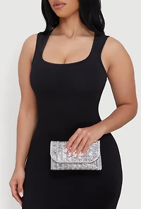 Patterned Rhinestone Clutch with Removable Chain Strap