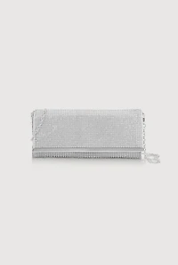 Rhinestone Studded Satin Fold Over Clutch