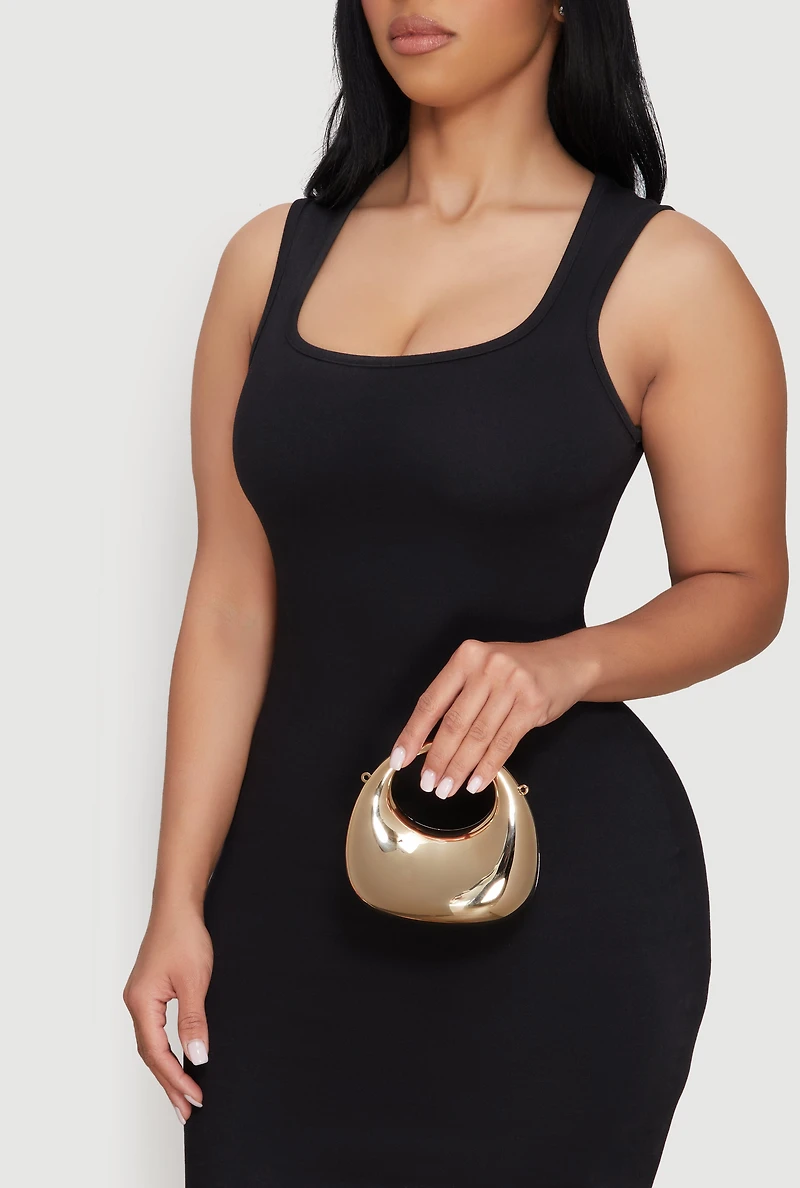 Womens Mini Metallic Sculptural Convertible Crossbody Handbag, Gold