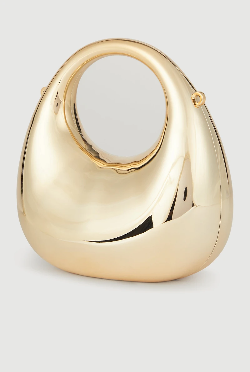 Womens Mini Metallic Sculptural Convertible Crossbody Handbag, Gold