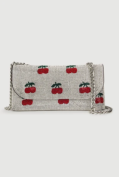 Cherry Rhinestone Clutch with Removable Chain Strap