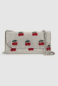 Cherry Rhinestone Clutch with Removable Chain Strap
