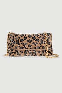 Leopard Rhinestone Clutch with Removable Chain Strap