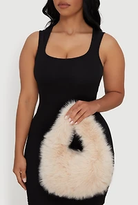 Womens Faux Fur Hobo Handbag,