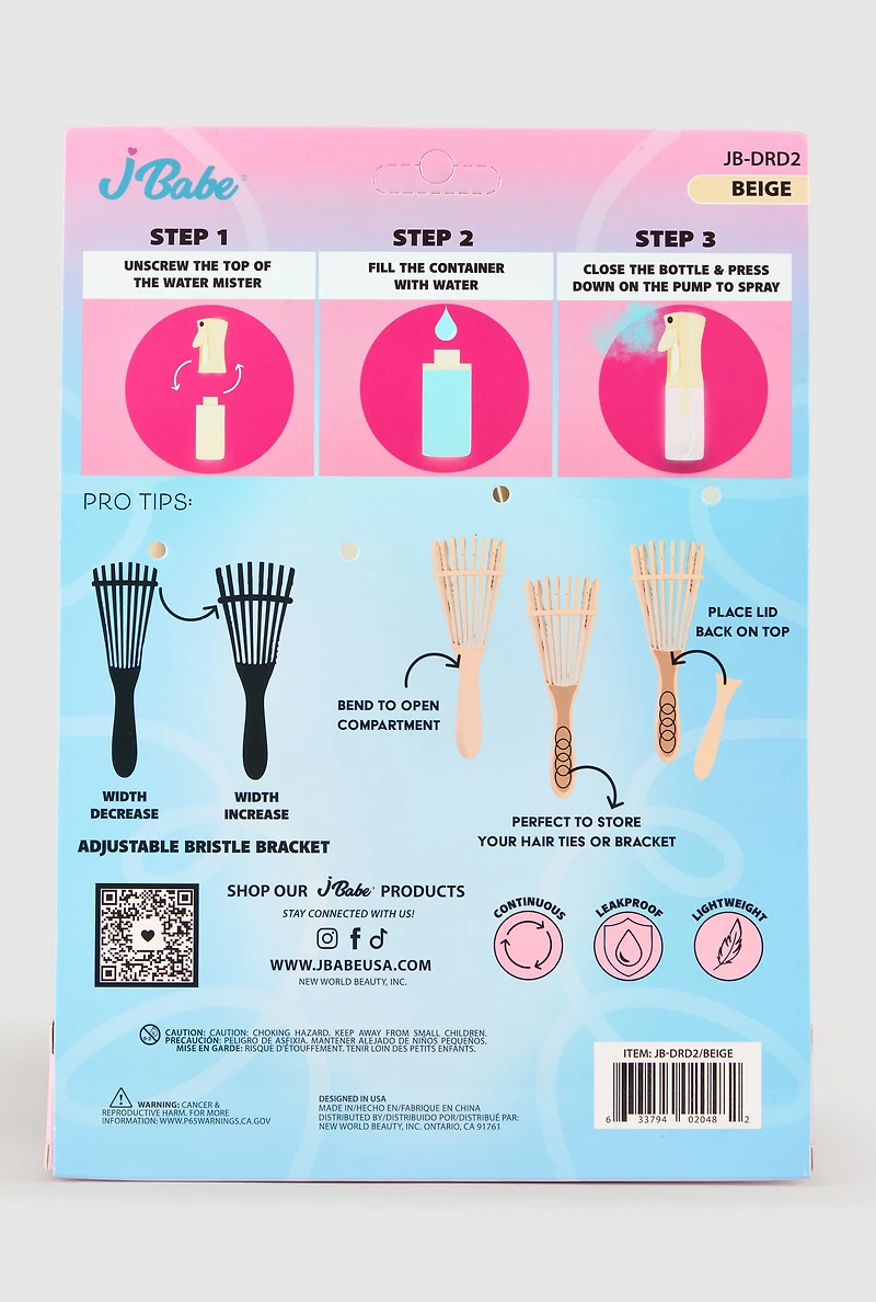 Jbabe Detangling Flexi Brush and Continuous Spray Bottle