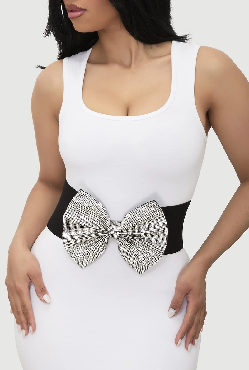 Rhinestone Studded Bow Belt