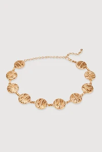 Textured Medallion Chain Belt with Rhinestones