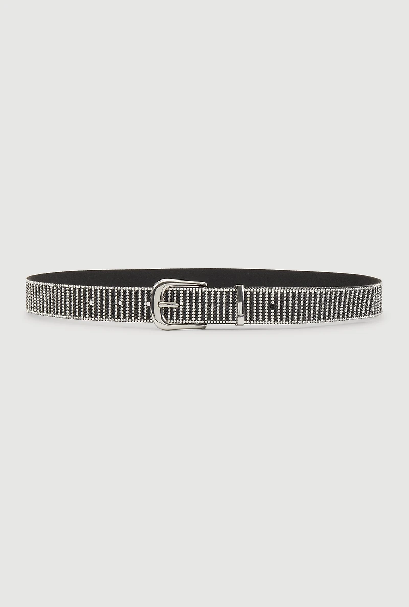 Womens Striped Rhinestone Studded Buckle Belt, Multi, Size S