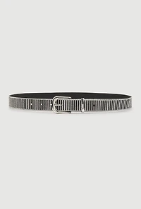 Womens Striped Rhinestone Studded Buckle Belt, Multi, Size S