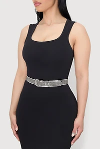 Womens Striped Rhinestone Studded Buckle Belt, Multi, Size S
