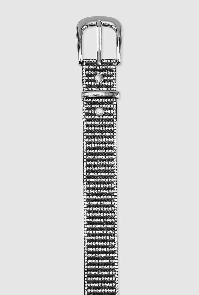 Womens Striped Rhinestone Studded Buckle Belt, Multi, Size S