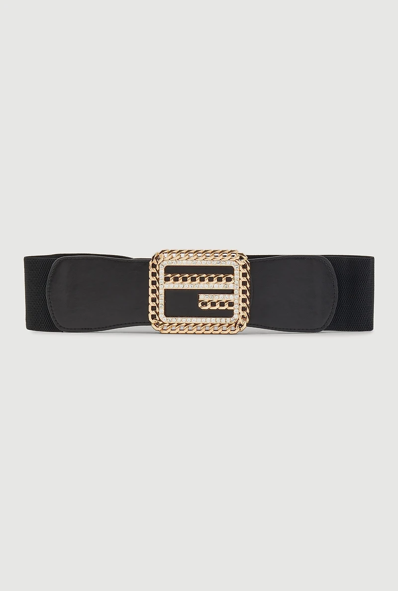 Womens Plus Size Chain Detail Buckle Stretch Belt, Black, Size 1X