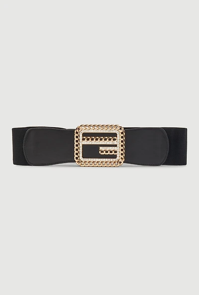 Womens Plus Size Chain Detail Buckle Stretch Belt, Black, Size 1X