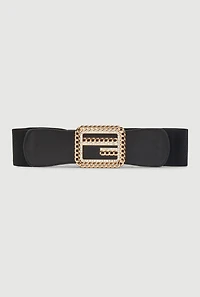 Womens Plus Size Chain Detail Buckle Stretch Belt, Black, Size 1X