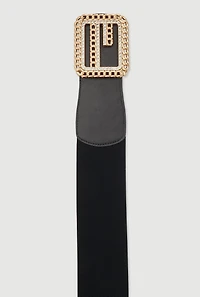 Womens Plus Size Chain Detail Buckle Stretch Belt, Black, Size 1X