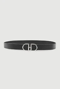 Womens Plus Size Faux Leather Metallic Buckle Belt, Black, Size 1X