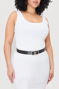Womens Plus Size Faux Leather Metallic Buckle Belt, Black, Size 1X