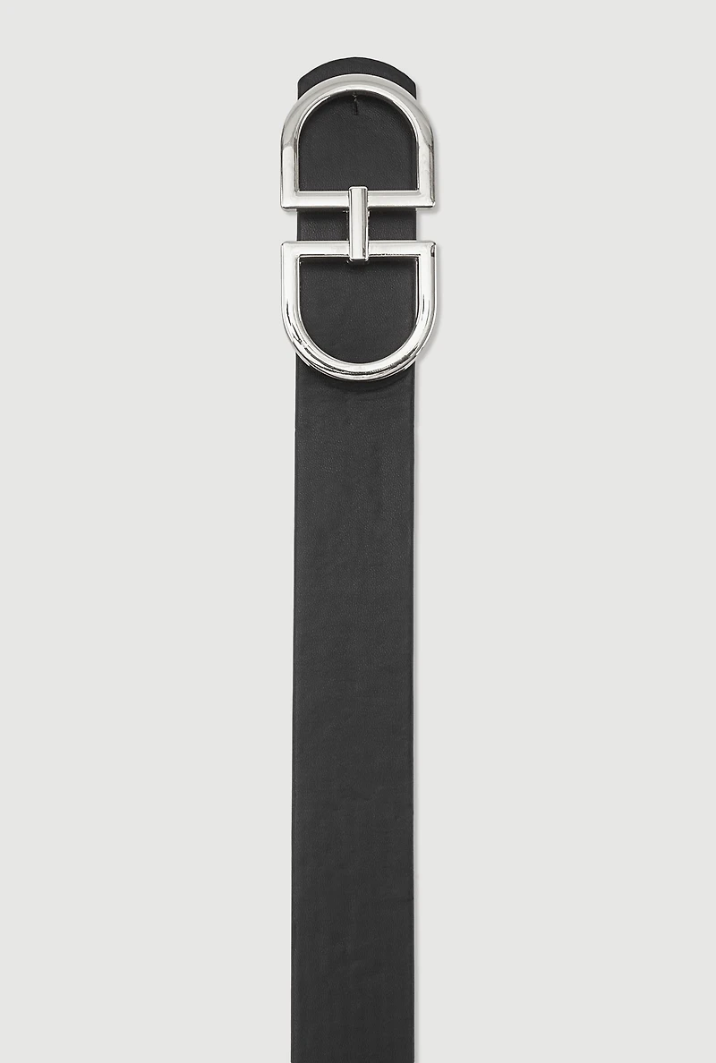 Womens Plus Size Faux Leather Metallic Buckle Belt, Black, Size 1X