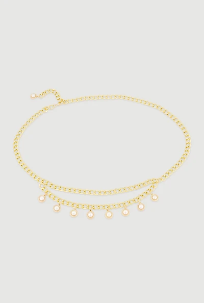 Faux Pearl Metallic Chain Belt