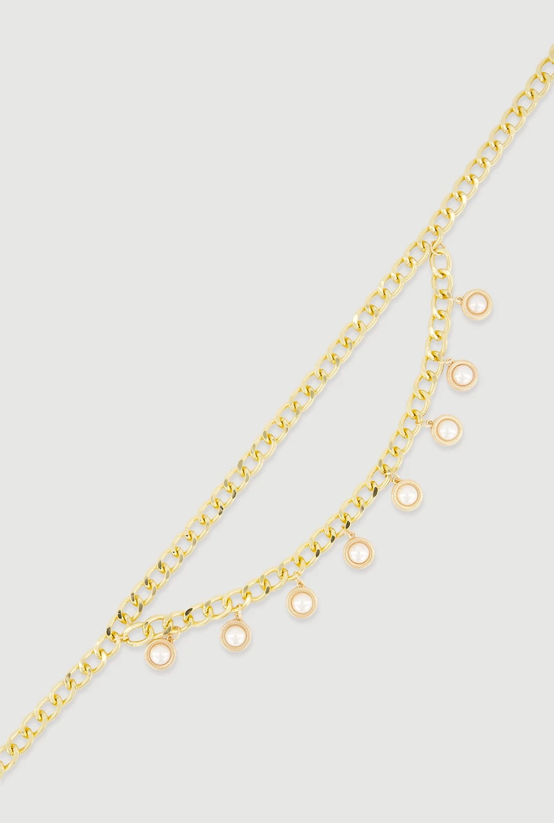 Faux Pearl Metallic Chain Belt