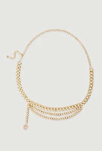 Womens Plus Size Layered Chain Belt with Charm, Gold, Size 3X