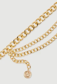 Womens Plus Size Layered Chain Belt with Charm, Gold, Size 3X