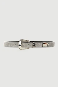 Womens Metallic Buckle Rhinestone Belt, Silver, Size S-M