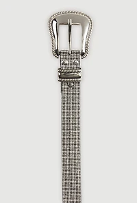 Womens Metallic Buckle Rhinestone Belt, Silver, Size S-M