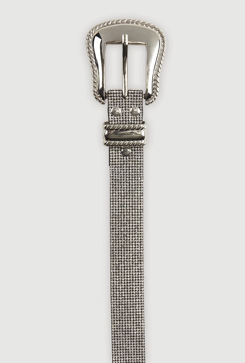 Metallic Buckle Rhinestone Belt