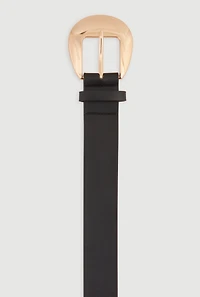 Womens Metallic Round Buckle Faux Leather Belt, Black, Size M-L