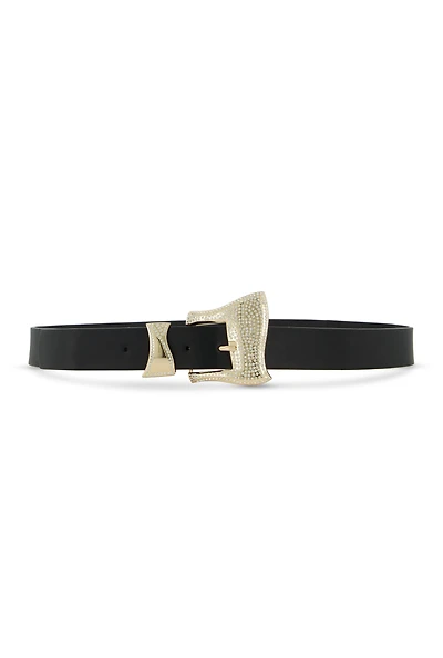 Womens Plus Size Faux Leather Rhinestone Buckle Belt, Black, Size 2X