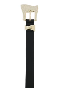 Womens Plus Size Faux Leather Rhinestone Buckle Belt, Black, Size 2X