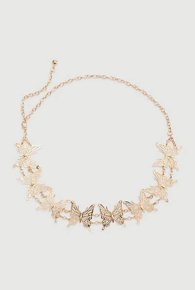 Womens Metallic Butterfly Chain Waist Belt, Gold, Size S-M