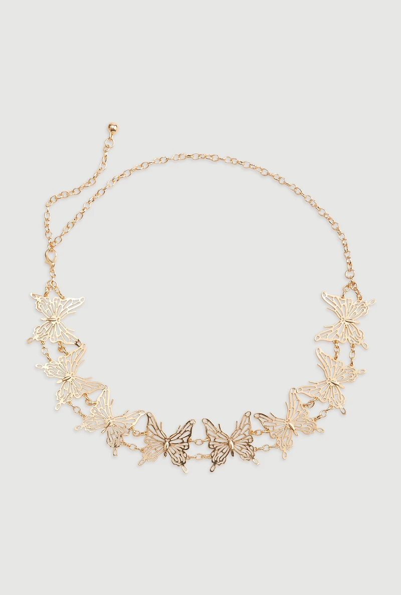 Womens Metallic Butterfly Chain Waist Belt, Gold, Size S-M