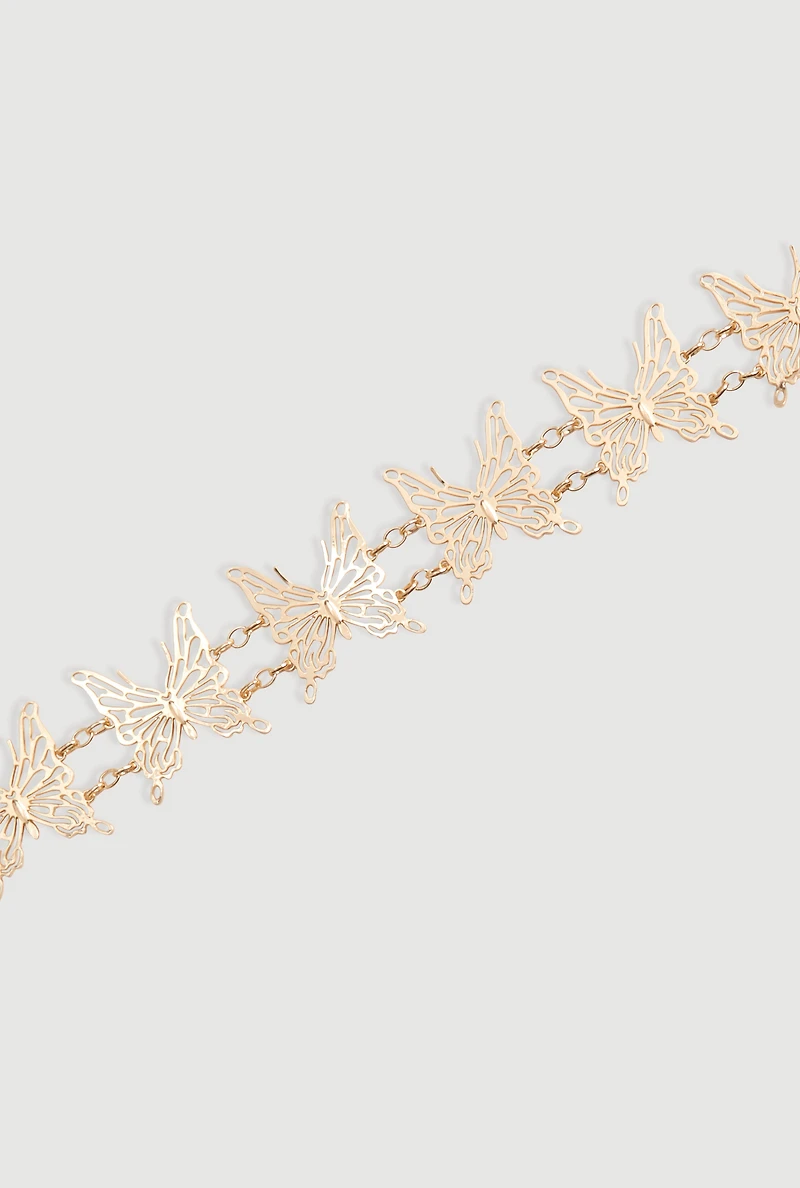 Womens Metallic Butterfly Chain Waist Belt, Gold, Size S-M